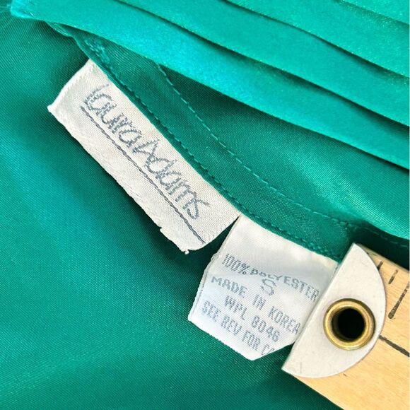 Vtg LAURA ADAMS Emerald Green Satin Spaghetti Strap Slip Dress Womens Y2K Small - Picture 5 of 7